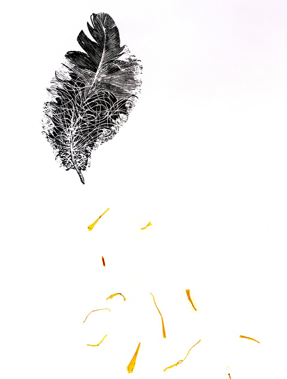 Feather {Fay-erie Dust}, 2014 (kağıt üzerine ahşap oyma ve bitki parçaları) by Bella Larsson