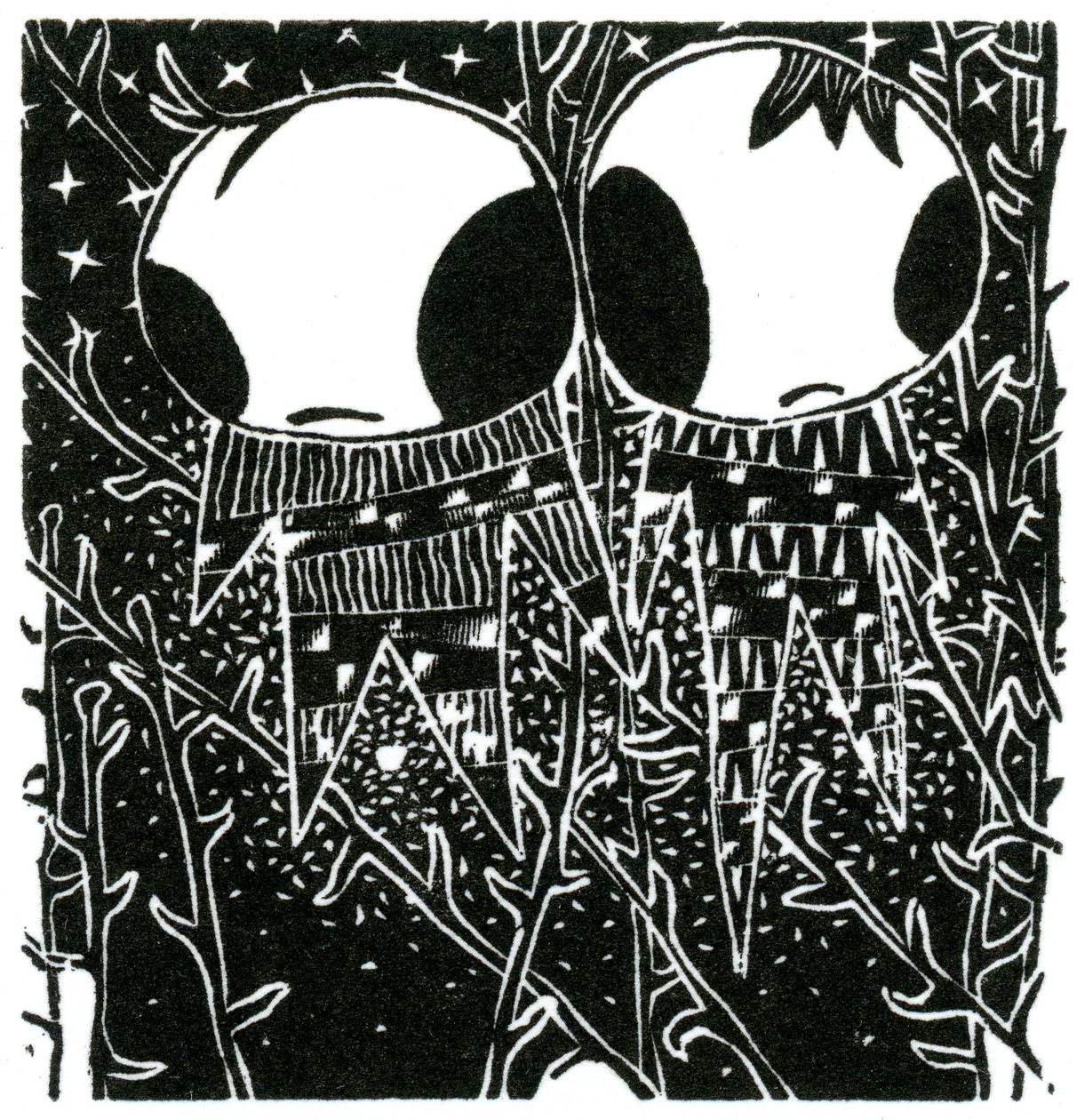 Stargazing Dreamstealers, 2013 (kağıt üzerine ahşap gravür) by Bella Larsson