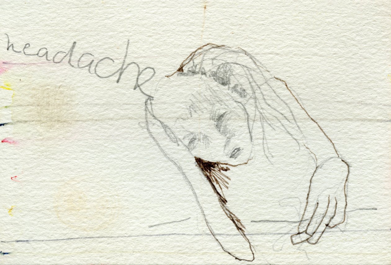 Baş ağrısı, 2000, kağıt üzerine kalem ve sulu boya by Bella Larsson