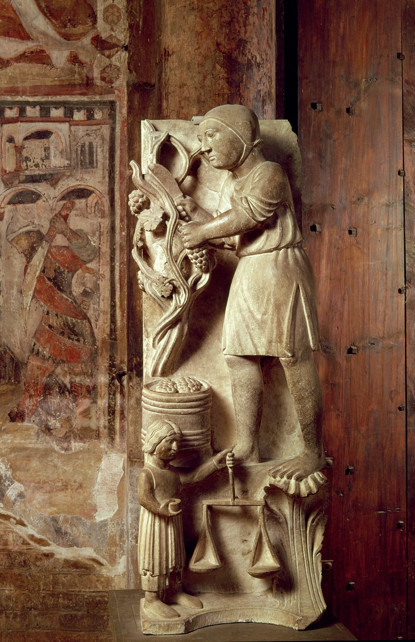 Üzüm Toplama: Ayların İşçileri heykel takviminden Eylül, c.1200 by Benedetto Antelami