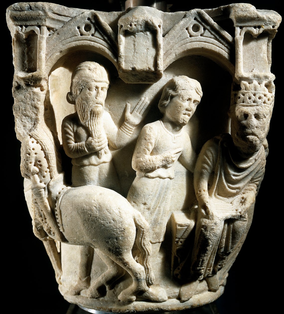 Süleyman ve Sheba Kraliçesi, Benedict Antelami (12.-13. yüzyıl), sermaye kabartması, Parma Katedrali, İtalya by Benedetto Antelami