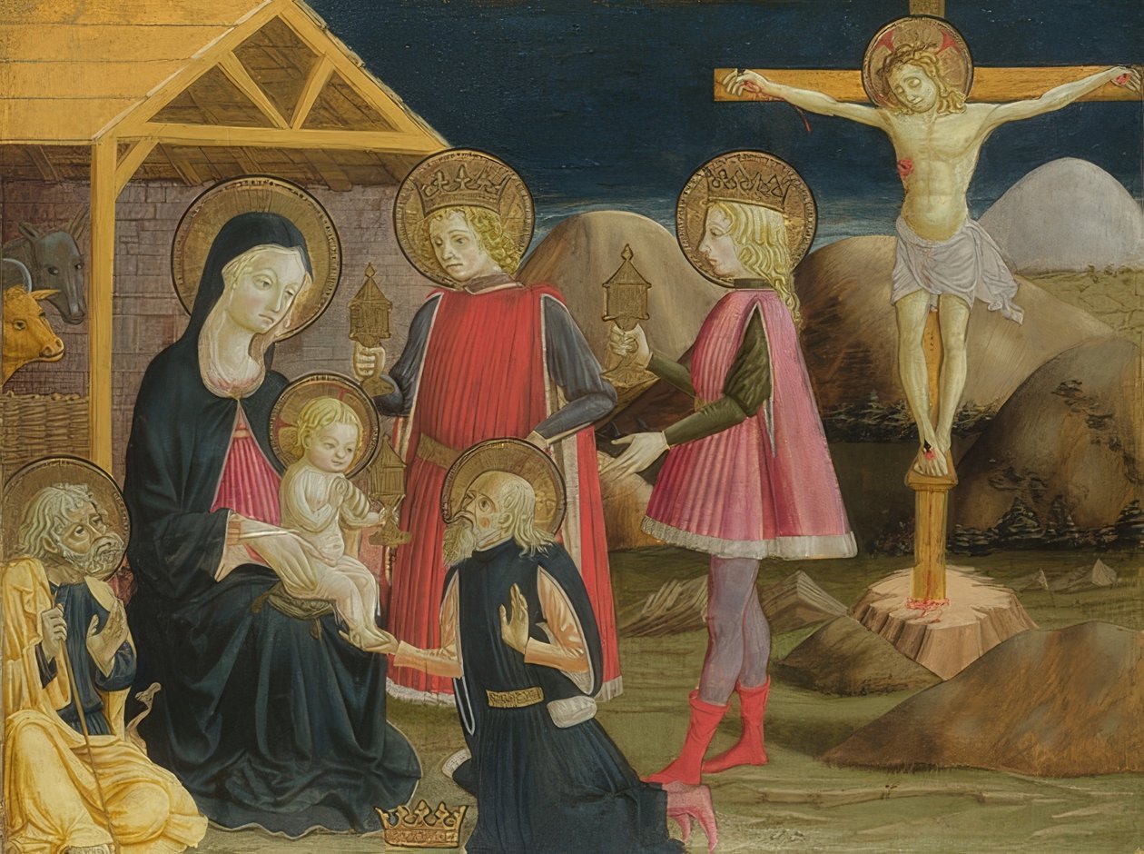 Magi ve Çarmıha Gerilmenin hayranlığı. 1465-75 civarında by Benedetto Bonfigli