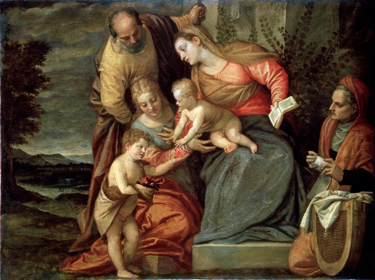 Aziz Catherine, Anne ve Vaftizci Yahya ile Kutsal Aile, c1580-c1582 by Benedetto Caliari