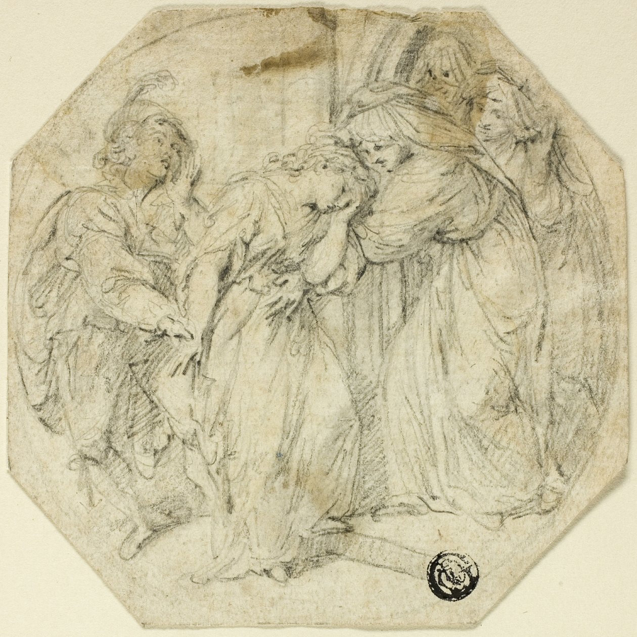 Rahibe ve Genç Adam Tarafından Desteklenen Bir Manastırın Kapısında Bayılan Kadın by Benedetto Pastorini