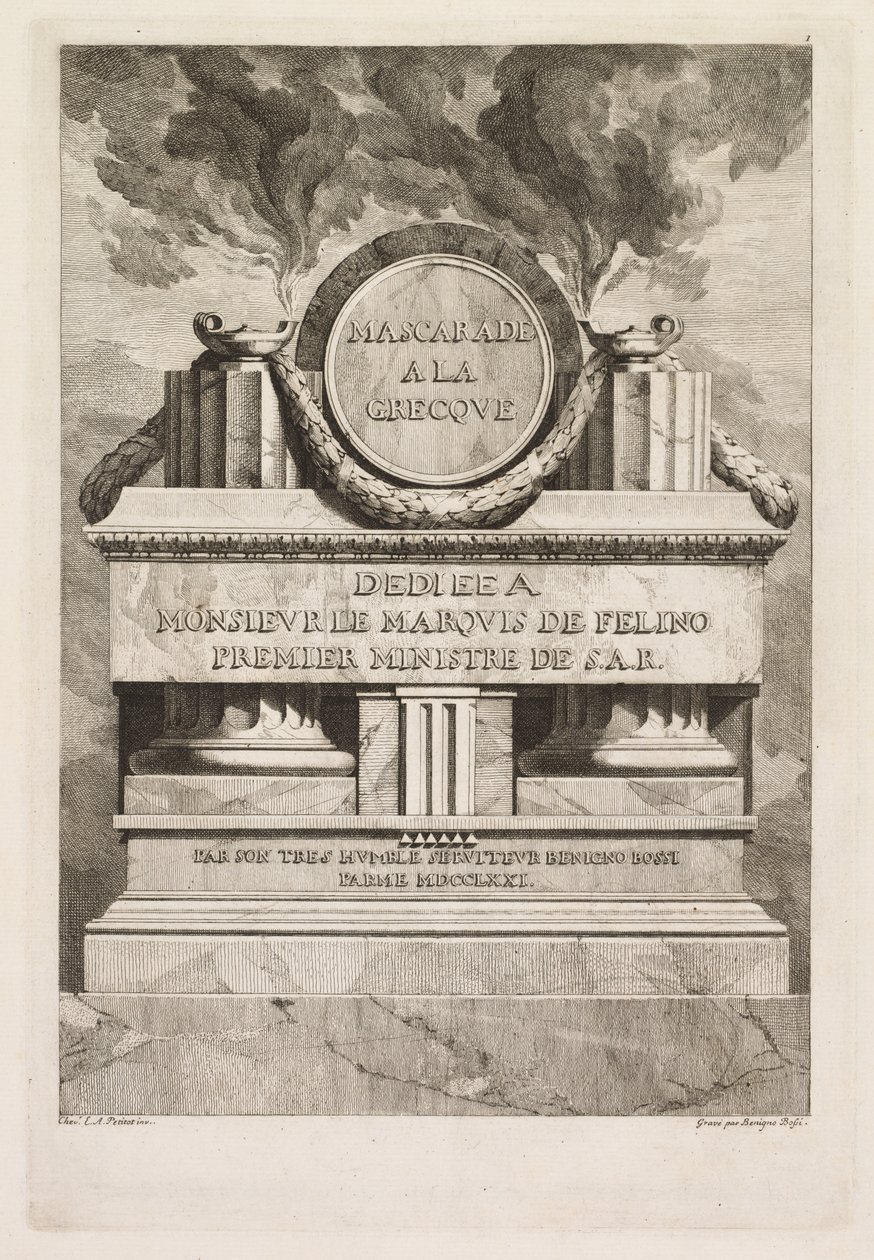 Yunan Maskeli Balosu: Adanmışlık Sayfası, 1771. by Benigno Bossi