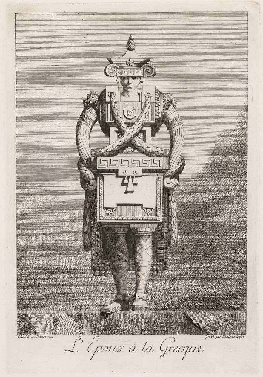 Grecque Masquerade: The Bridegroom à la Grecque Plate 7, 1771. by Benigno Bossi