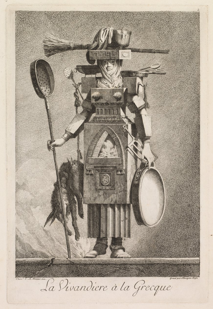 Masquerade à la Grecque: La Vivandière à la Grecque Plate 2, 1771. by Benigno Bossi