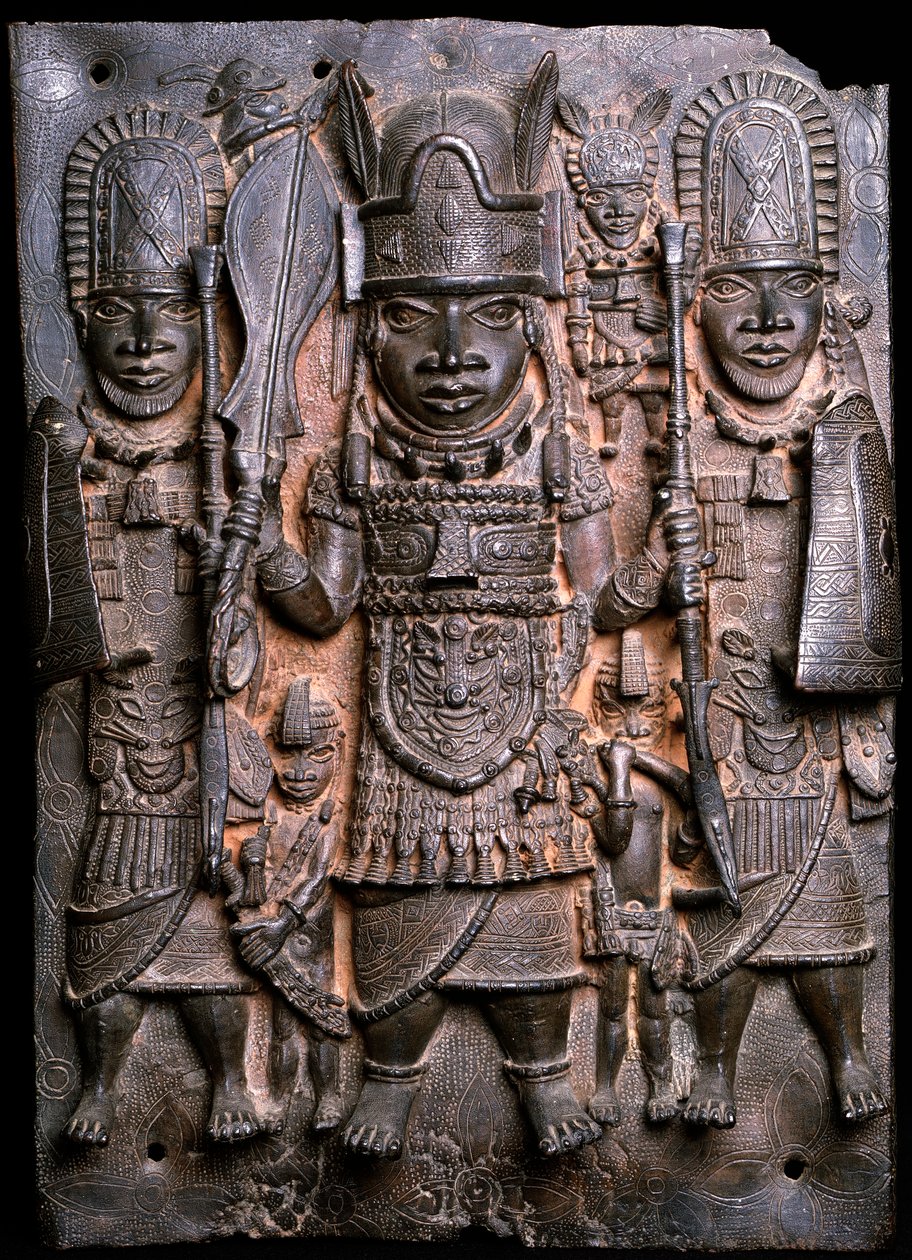 Savaşçı ve görevliler (bronz) (ayrıca bkz. 412916) by Benin