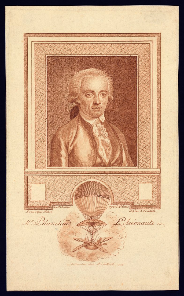Bay Blanchard, Aeronaut, c.1780-1800 noktalı gravür by Benjamin Samuel Bolomey