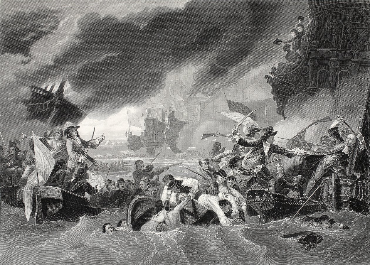 La Hogue Muharebesi, W. French tarafından kazınmış (litho) by Benjamin (after) West