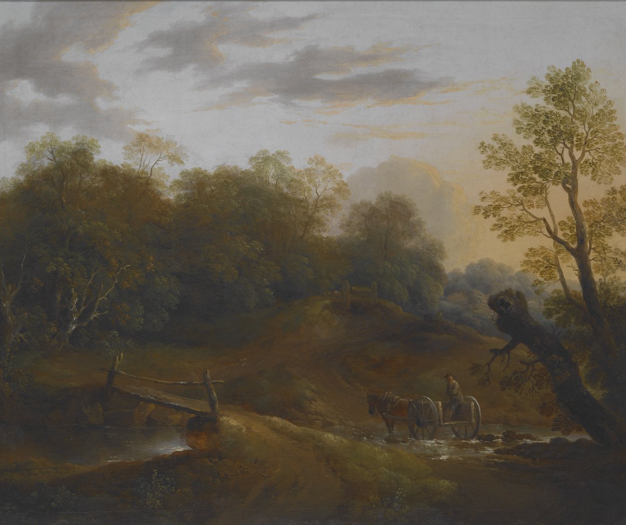Woodland Brook'u Geçen Midilli Arabası, 1815 dolayları (tuval üzerine yağlı boya) by Benjamin Barker