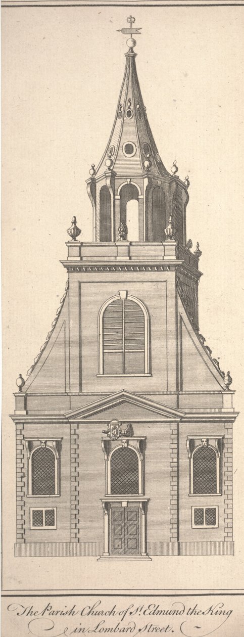 Lombard Caddesi'ndeki Kral St. Edmund Bölge Kilisesi, 1750 dolayları (gravür) by Benjamin Cole