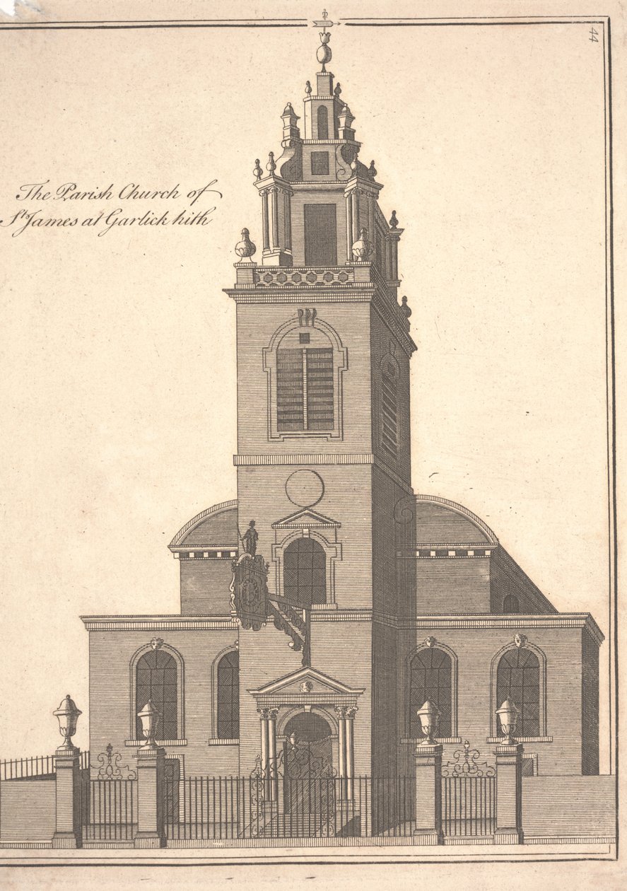 The Parish Church of St. James Garlickhythe, c.1750 (engraving) by Benjamin Cole