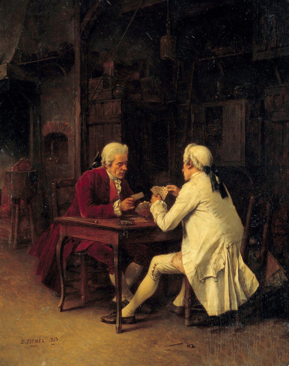 Eugene Fichel (1826-1895) 1863 Sun tarafından Kart Oyuncuları Boyama. 0,27x0,22 m by Benjamin Eugene Fichel