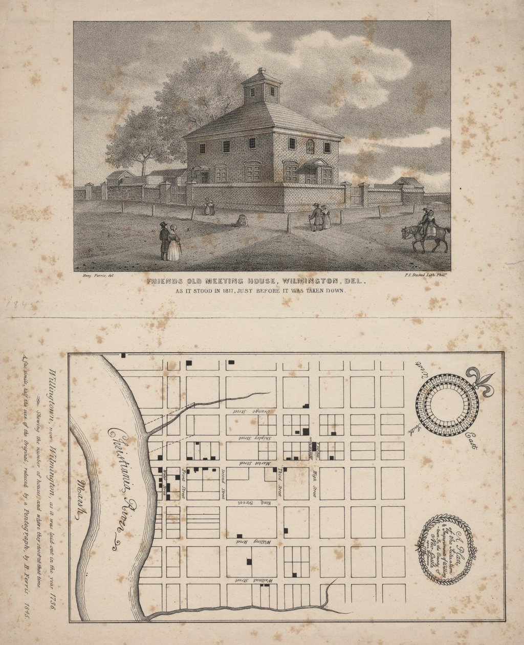 Friends Old Meeting House, Wilmington, Delaware, litho by P.S. Duval, 1845  by Benjamin Ferris