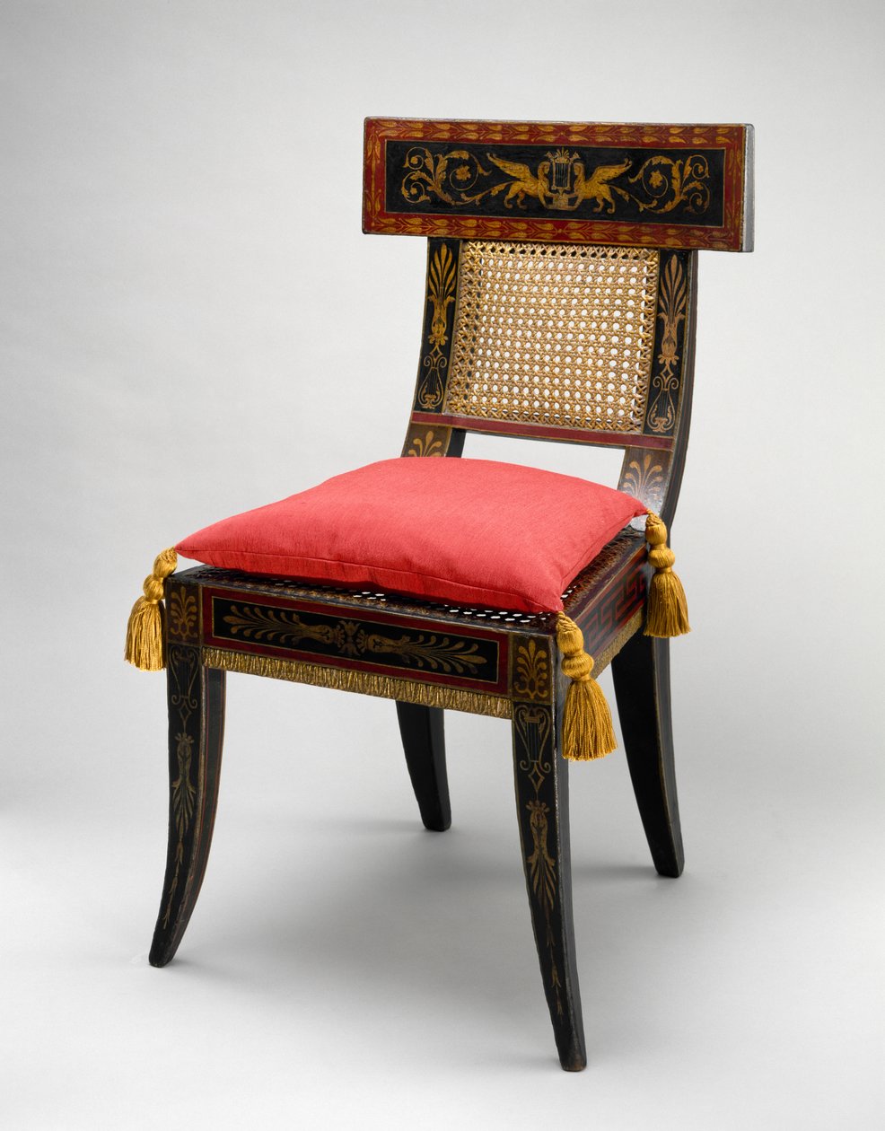 Bir çift yan koltuktan biri, c.1808 (sarı kavak, meşe, akçaağaç, ak çam ve baston) by Benjamin Henry Latrobe