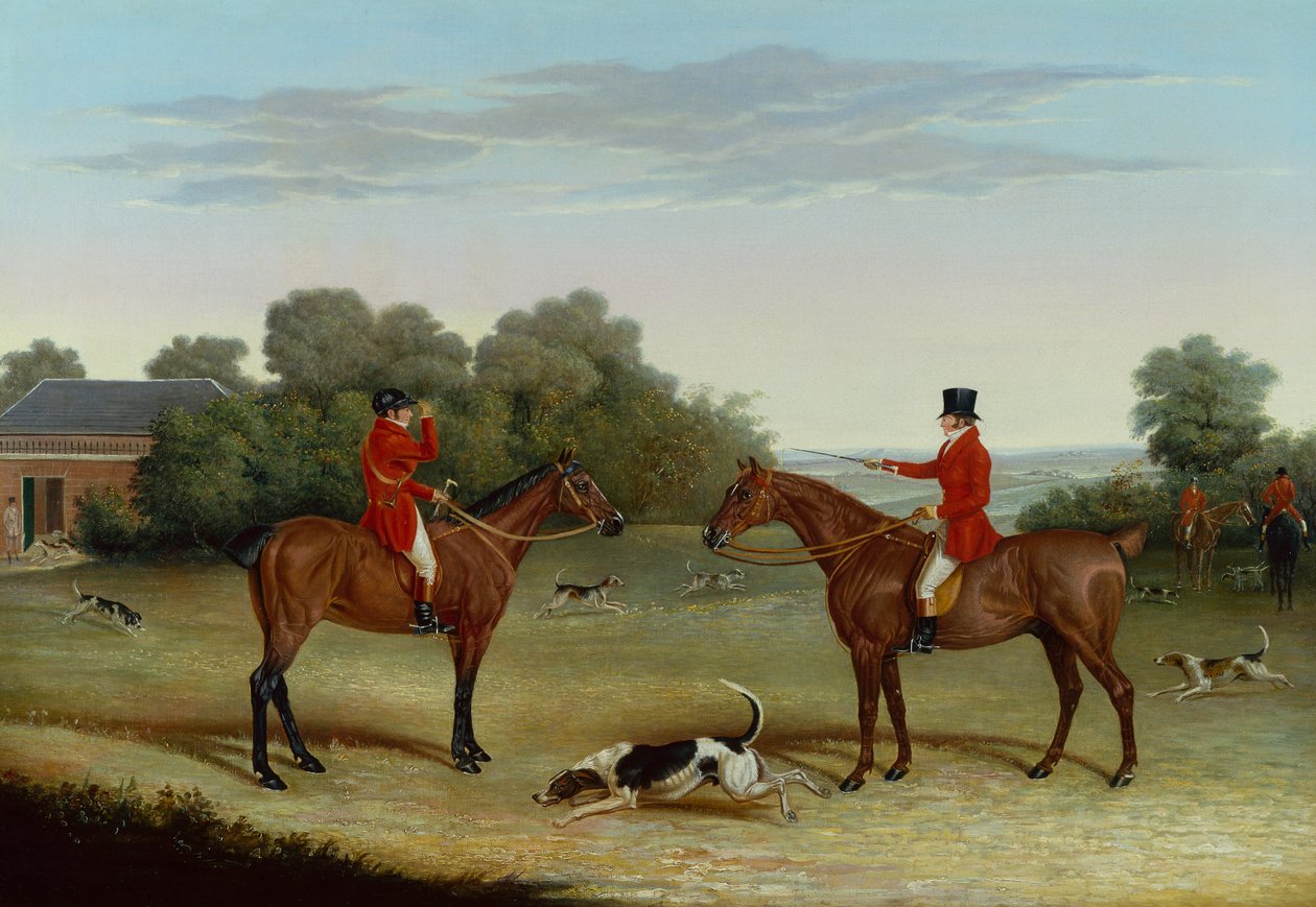 Köpek Kulübelerinin Dışında Tazılı Usta (tuval üzerine yağlı boya) by Benjamin Herring