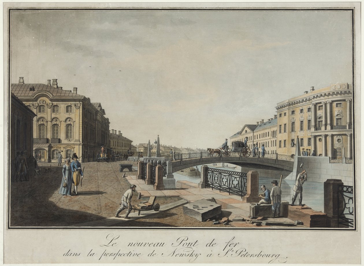 Saint Petersburg'daki Yeşil Köprü'nün görünümü - Benjamin Paterssen (1748-1815). Gravür, sulu boya, 1808'den sonra. Saint Petersburg Devlet Tarihi Müzesi by Benjamin Patersson