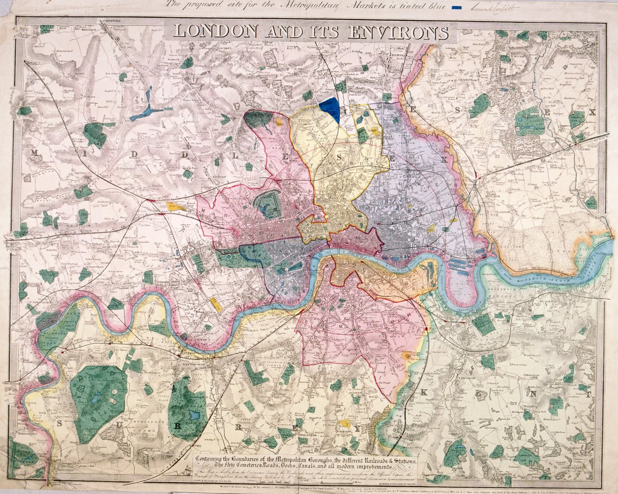 Londra Genel Haritası, 1847 by Benjamin Rees Davies