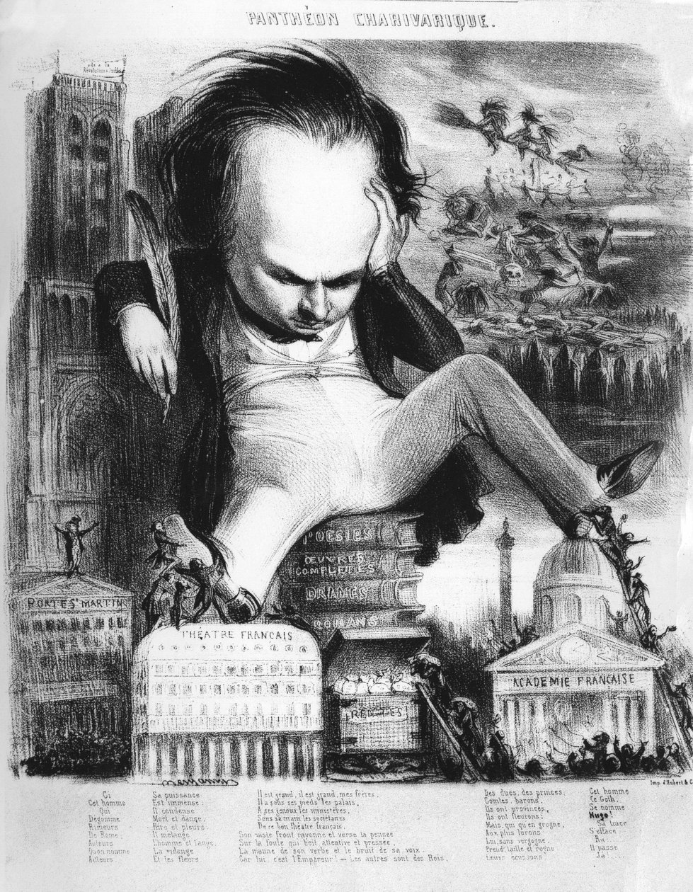 Victor Hugo (1802 - 1885), Fransız yazar, Benjamin Karikatürü. by Benjamin Roubaud