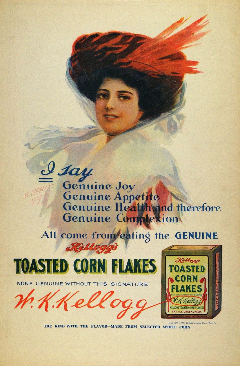 Kelloggs Cornflakes için afiş, 1910 by Benjamin Tichtman