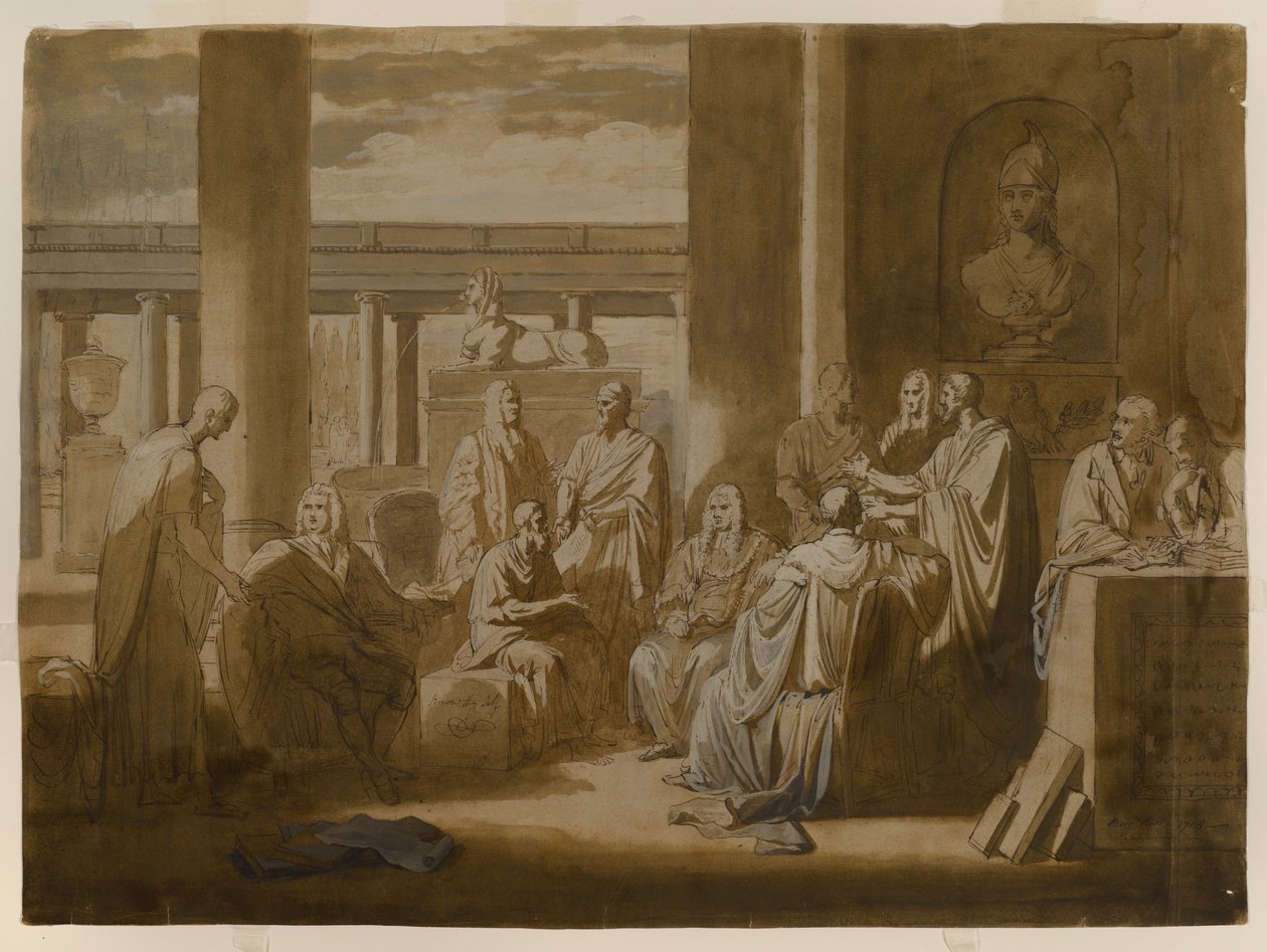 Know Thy Self, 1768 (demir mazı yıkama mürekkebi, yağlı macun ve fildişi serilmiş kağıt üzerinde yıkar) by Benjamin West