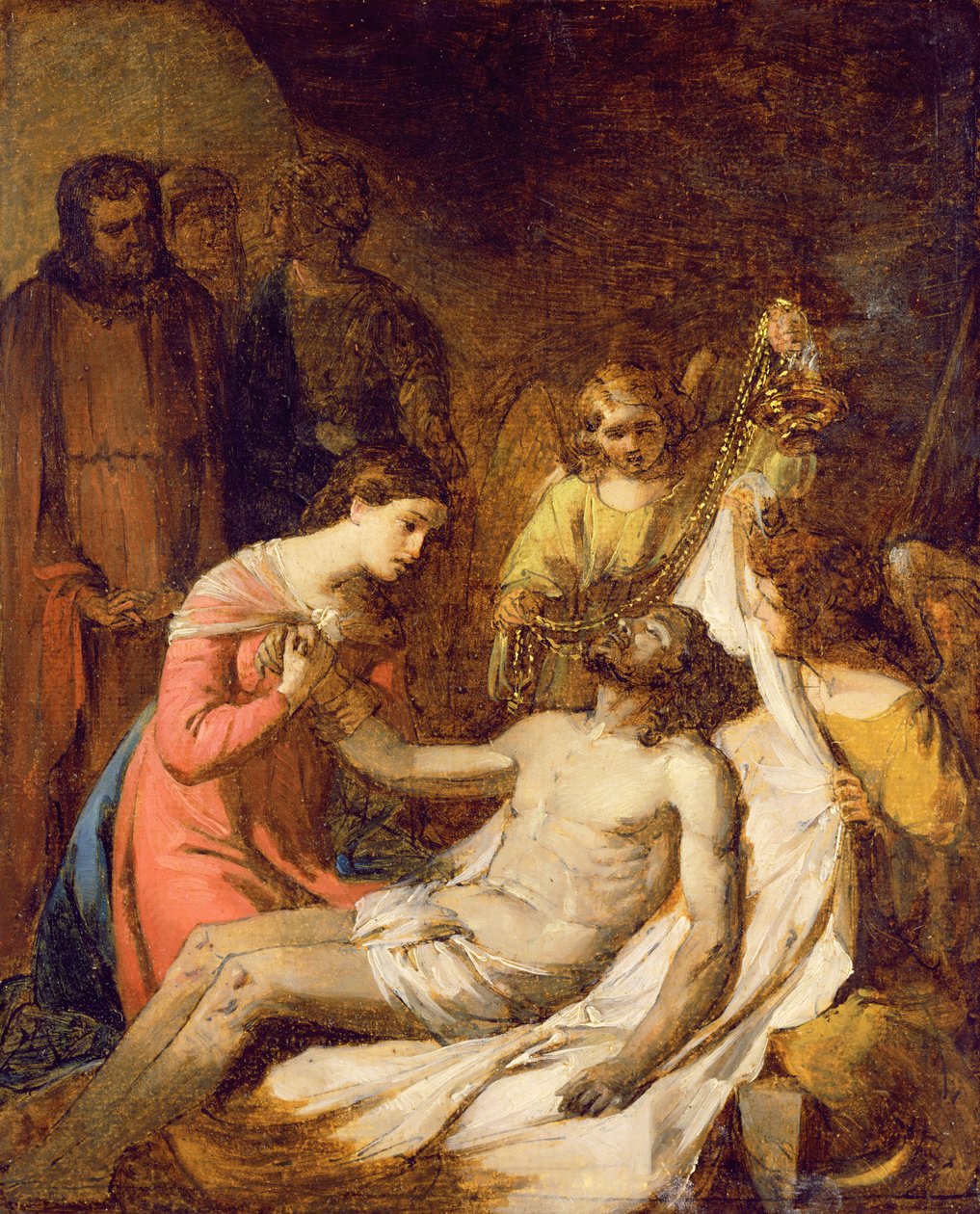 Ölü Mesih Üzerine Ağıt Çalışması (kağıt üzerine yağlı boya panele yerleştirilmiş) by Benjamin West