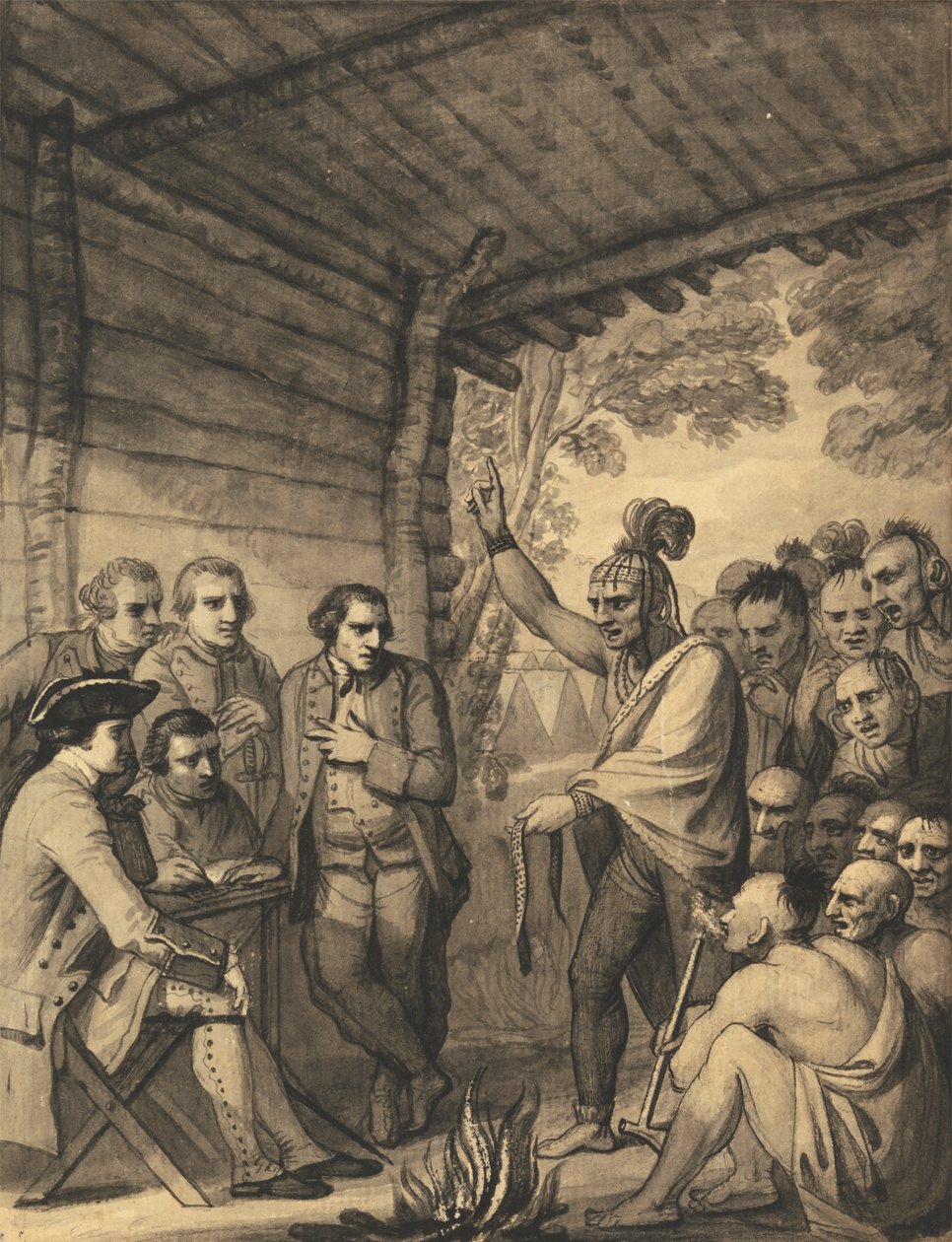 Kızılderililer, Albay Bouquet ile Ekim 1764, 1765'te Amerika'daki Muskingum Kıyılarındaki Kampının Yakınındaki Bir Konsey Ateşinde Bir Konferansta Konuşma Yapıyor by Benjamin West