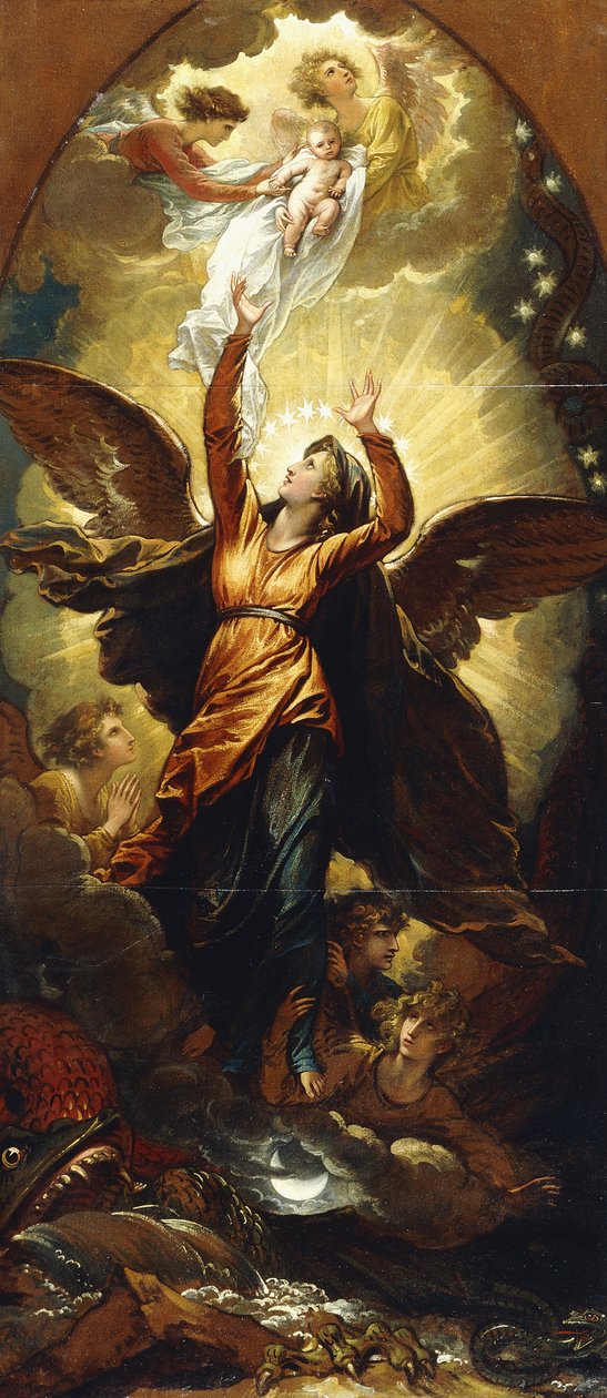 "Güneşle Giyilen Kadın Ejderhanın Zulümünden Kurtuldu", by Benjamin West