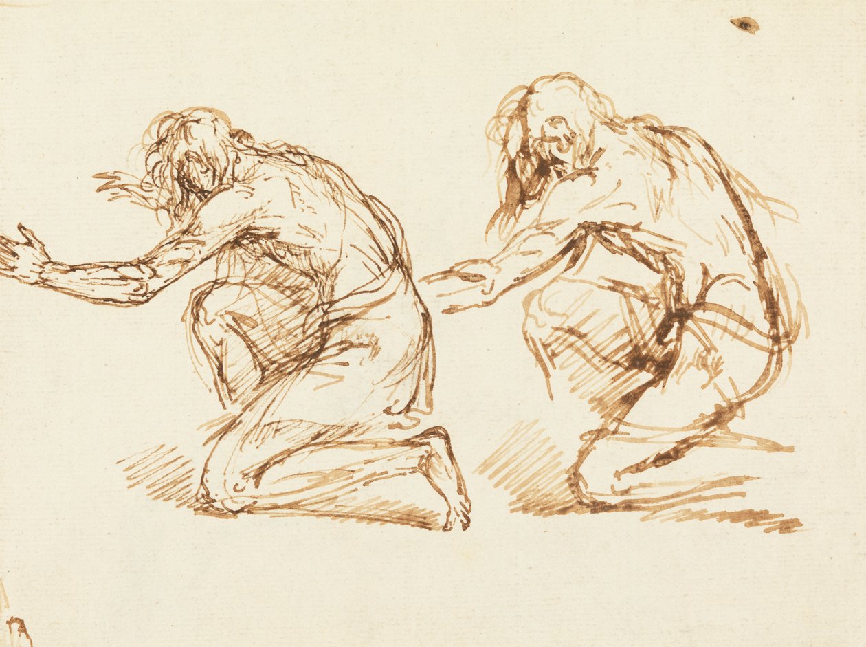 Diz çökmüş iki figür by Benjamin West