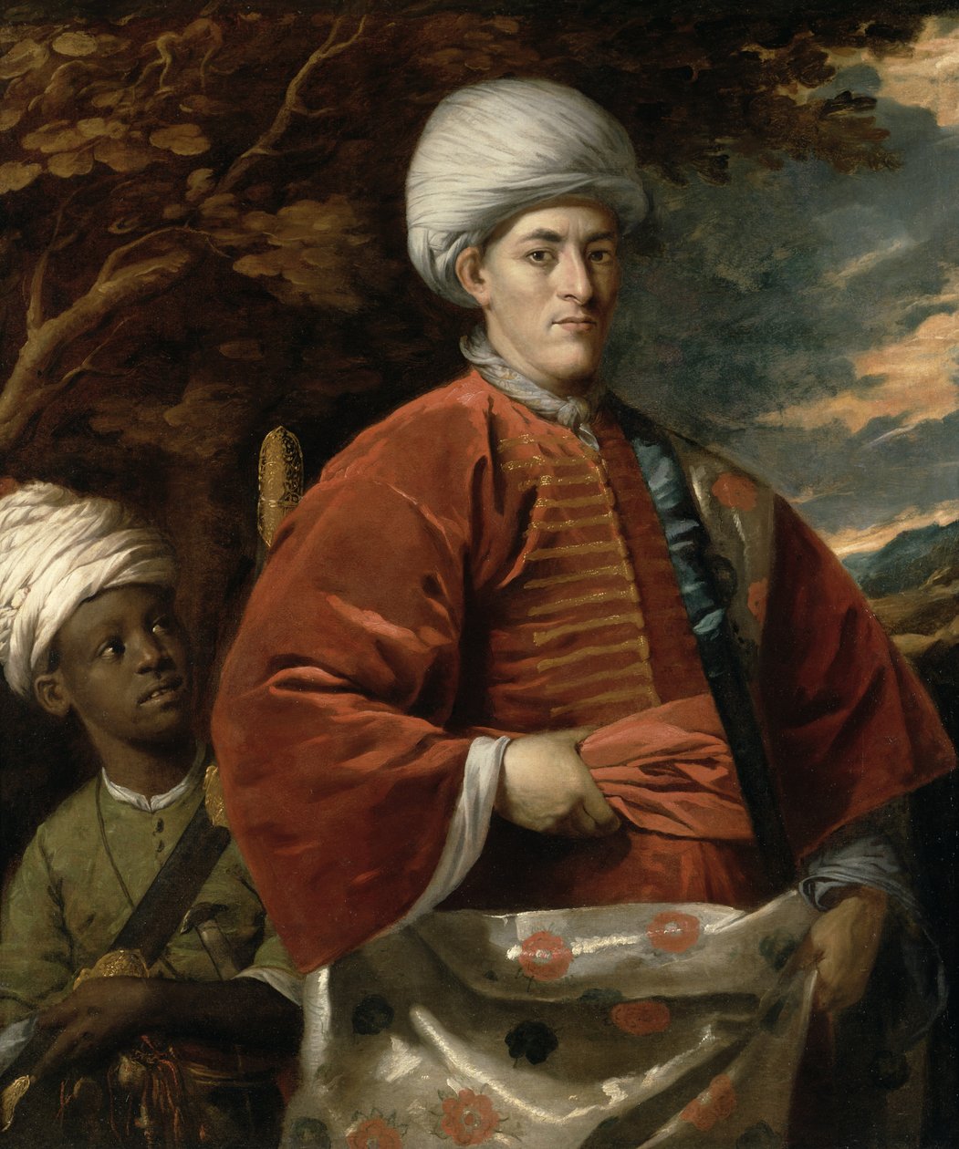 Doğulu bir Pageboy ile Doğu Elbiseli Bir Beyefendinin Portresi by Benjamin Wilson