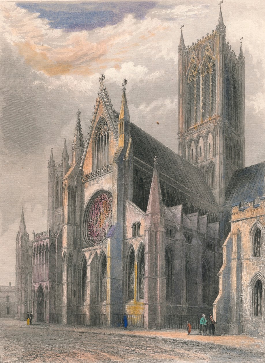 Lincoln Katedrali - Güney Transept ve Merkez Kule Görünümü, 1836 by Benjamin Winkles