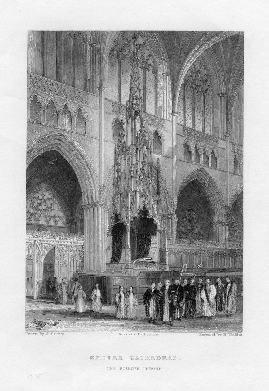 Piskopos Tahtı, Exeter Katedrali, Devon, c1836-c1842. by Benjamin Winkles