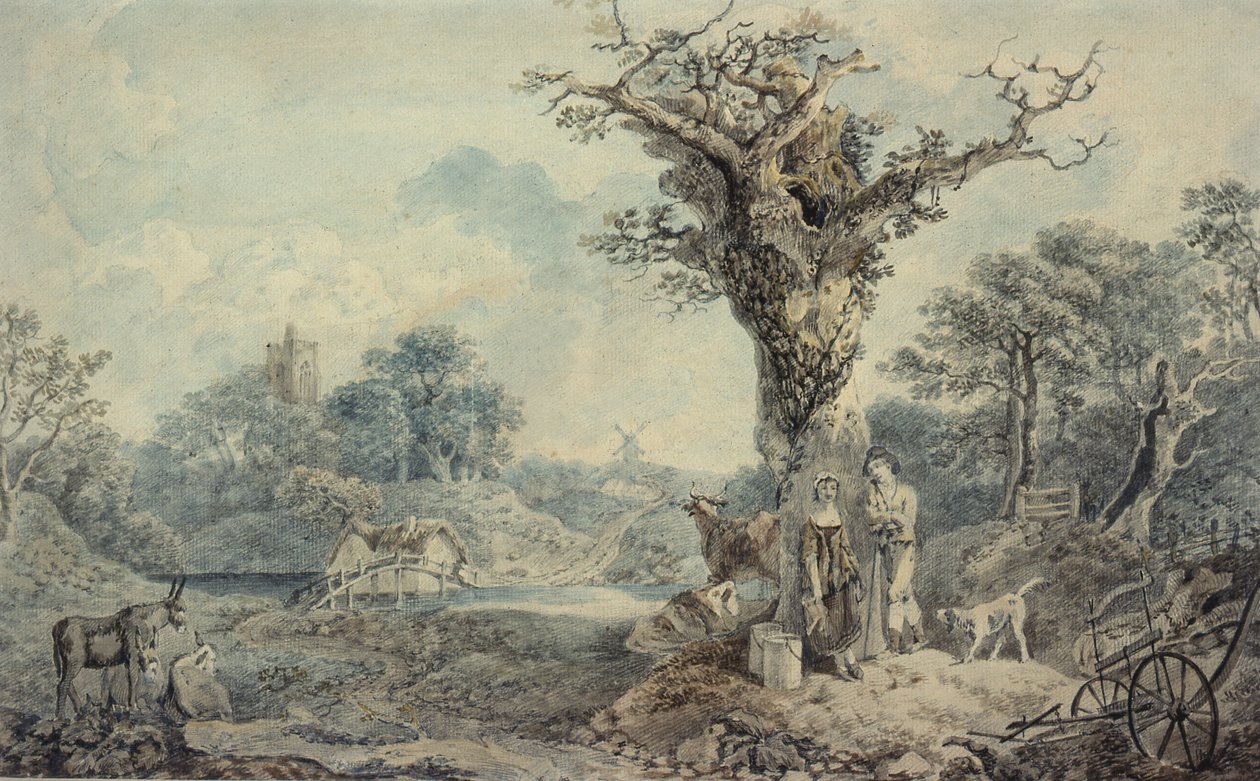 Figürler ve sığırlarla manzara by Benjamin attr. to Barker