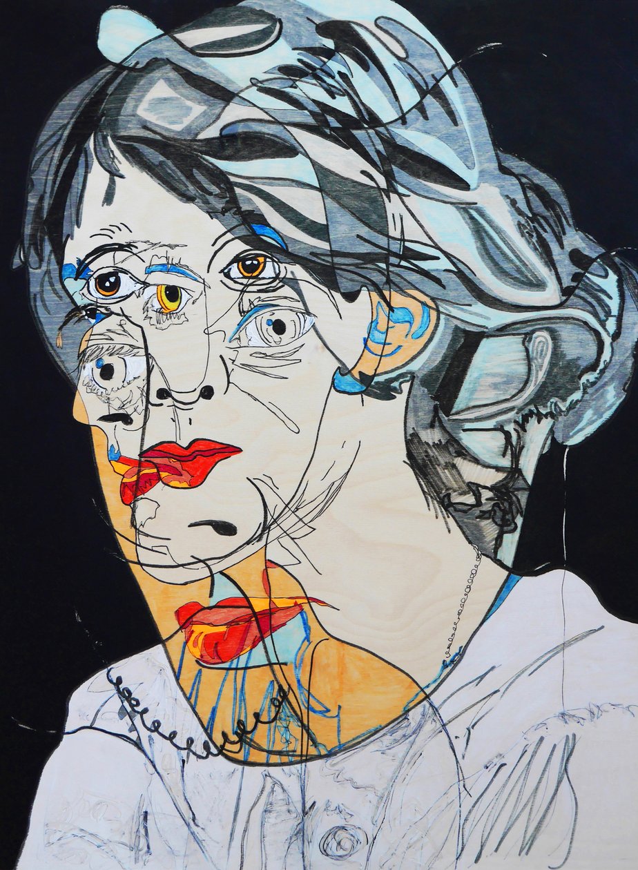 Sürportre : Virginia Woolf, 2021 (ahşap panel üzerine yağlıboya ve akrilik) by Benoit Erwann Boucherot