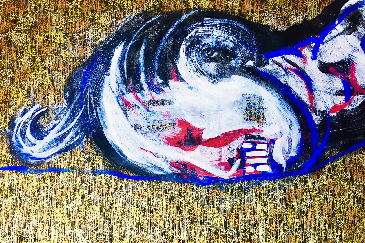 Surportrait japonais 2, 2020 (serigrafi baskılı Japon kağıdı üzerine akrilik) by Benoit Erwann Boucherot