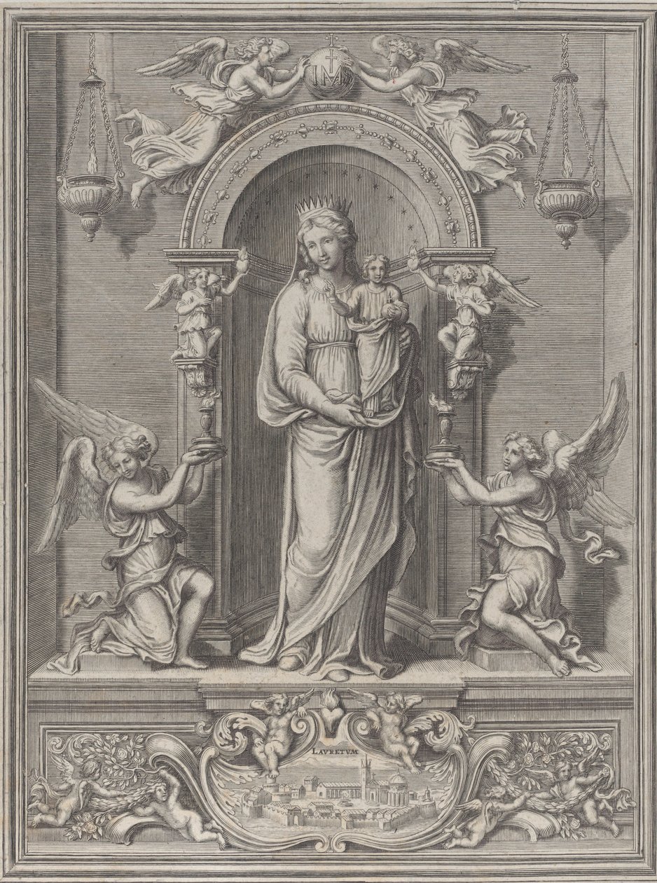 Loreto Madonna, her iki tarafında bir melek bulunan bir niş içinde, 1650-1724. by Benoît Farjat