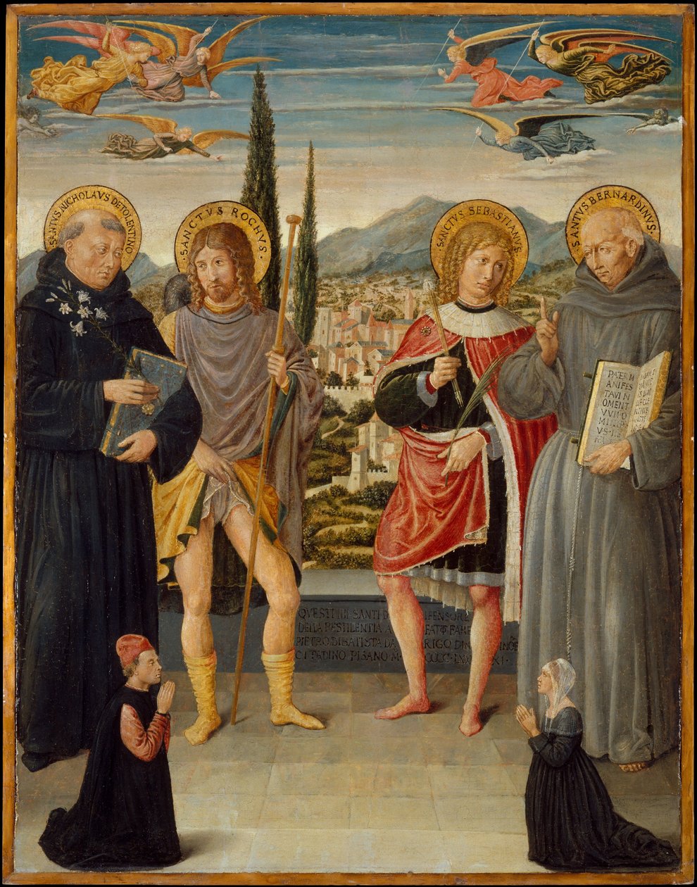 Tolentino Aziz Nicholas, Roch, Sebastian ve Siena Bernardino, Diz çökmüş Donör ile by Benozzo di Lese di Sandro Gozzoli
