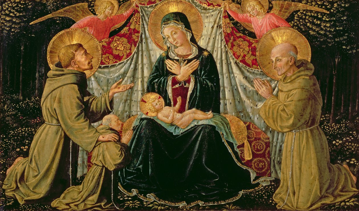Madonna ve Çocuk, St. Francis ve bağışçı Fra Jacopo da Montefalco (solda) ve Siena