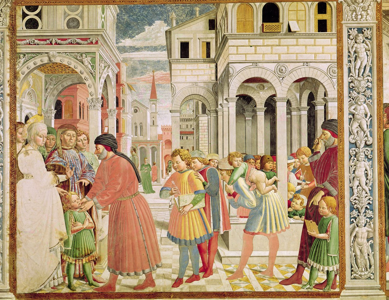 St. Augustine is led by his parents at the School of Tagaste, from the Life of St. Augustine, 1464-65  by Benozzo di Lese di Sandro Gozzoli