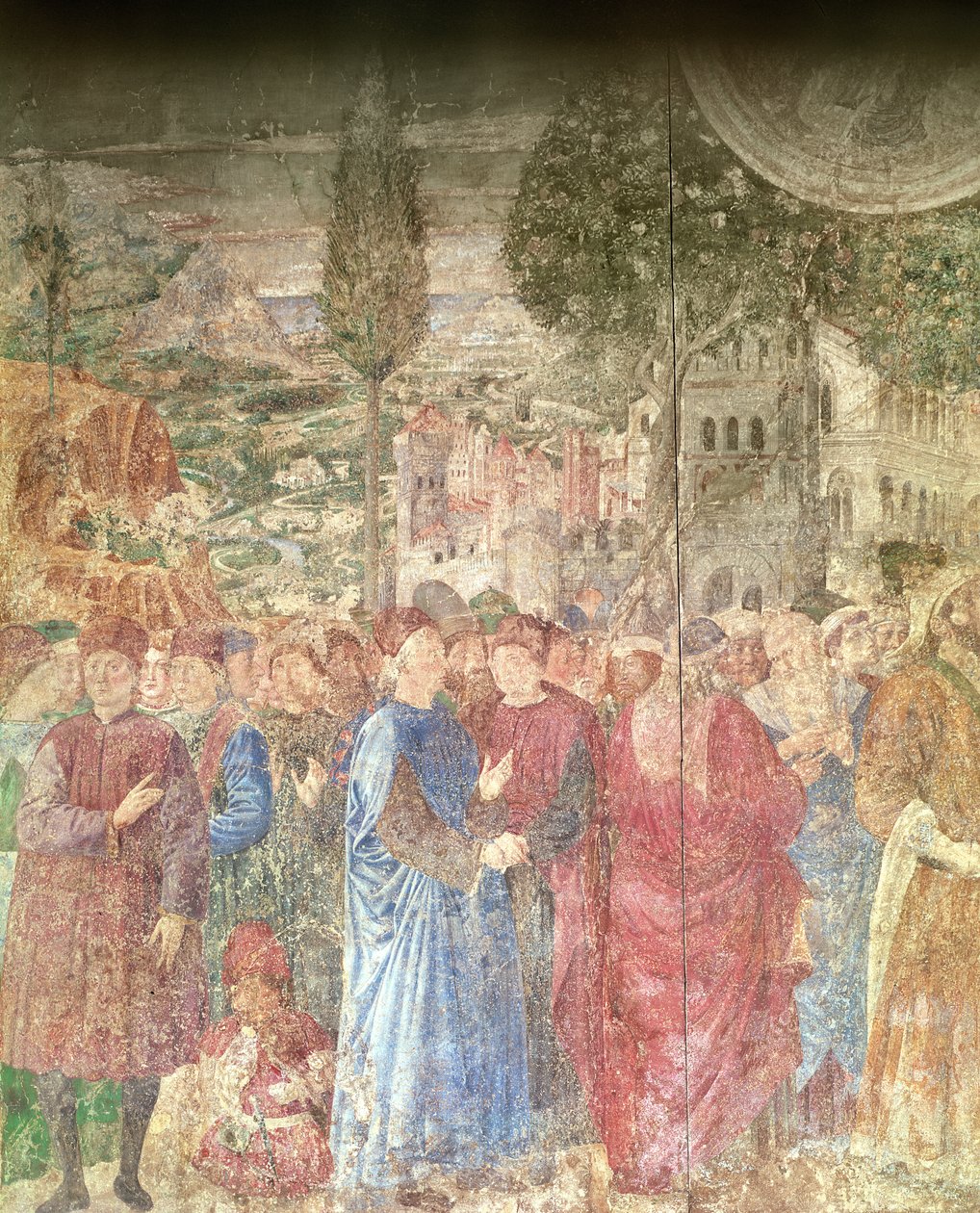 Babil Kulesi Binası, Medicilerin inşaat çalışmalarını inceleyen evinin detayı, 1468-84 fresk by Benozzo di Lese di Sandro Gozzoli