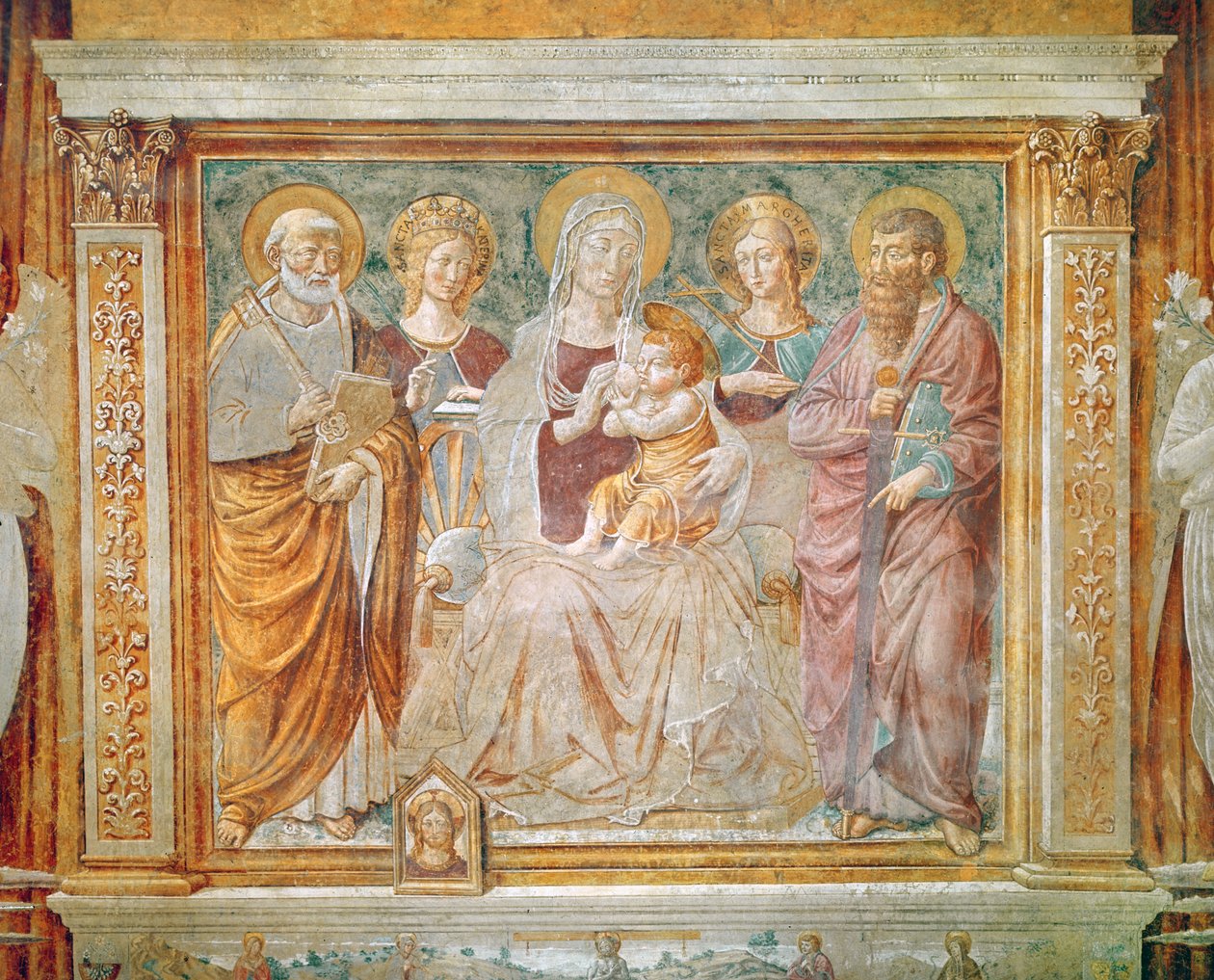 Aziz Michael, Aziz Catherine, Aziz Marguerite ve Aziz Paul ile çevrili Bakire ve Çocuk by Benozzo di Lese di Sandro Gozzoli