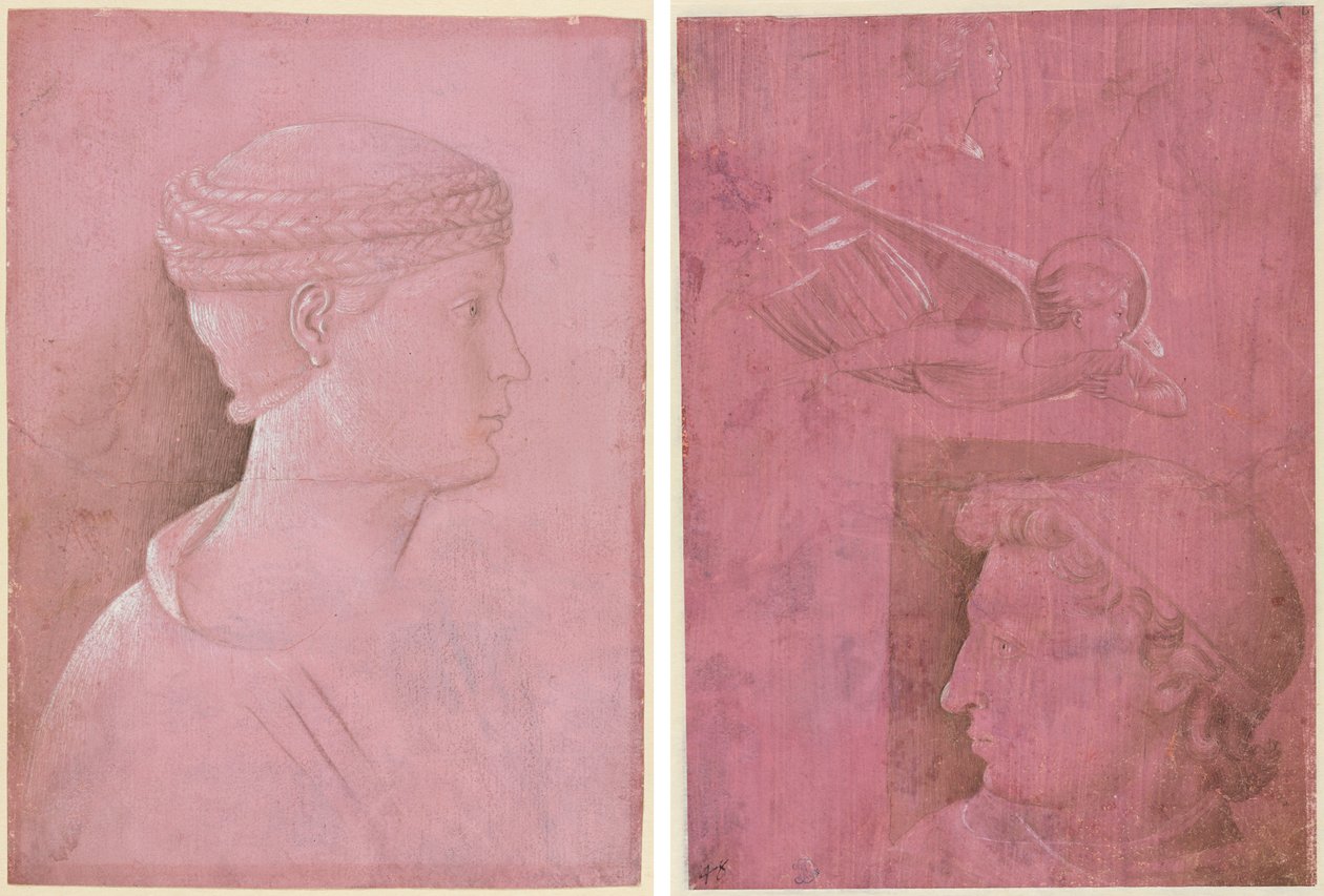 Kadın Büstü (rekto); Bir Erkeğin Başı, Bir Kadının Profili Üzerine İki Çalışma ve Bir Meleğin Çalışması (verso) by Benozzo Gozzoli