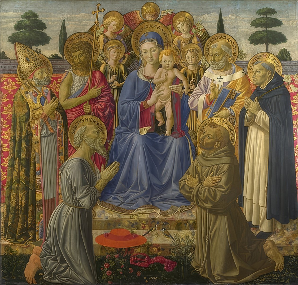 Madonna ve Çocuk melekler ve azizlerle çevrili. 1461-62 by Benozzo Gozzoli