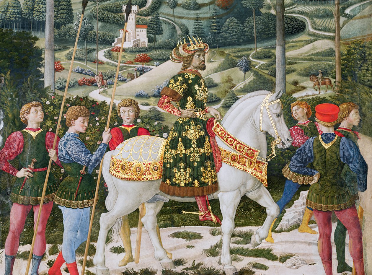John VII Paleologus 1391-1448, Doğu Roma İmparatoru, Üç Kraldan biri olarak, şapeldeki Magi döngüsünün Yolculuğu