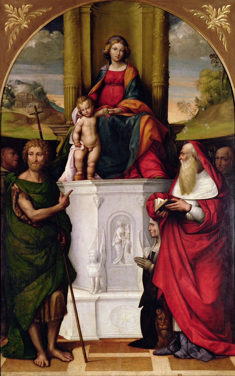 Aziz Jerome ve Aziz John (petrol) ile Enthroned Bakire (ayrıca bkz. 33480) by Benvenuto Tisi da Garofalo