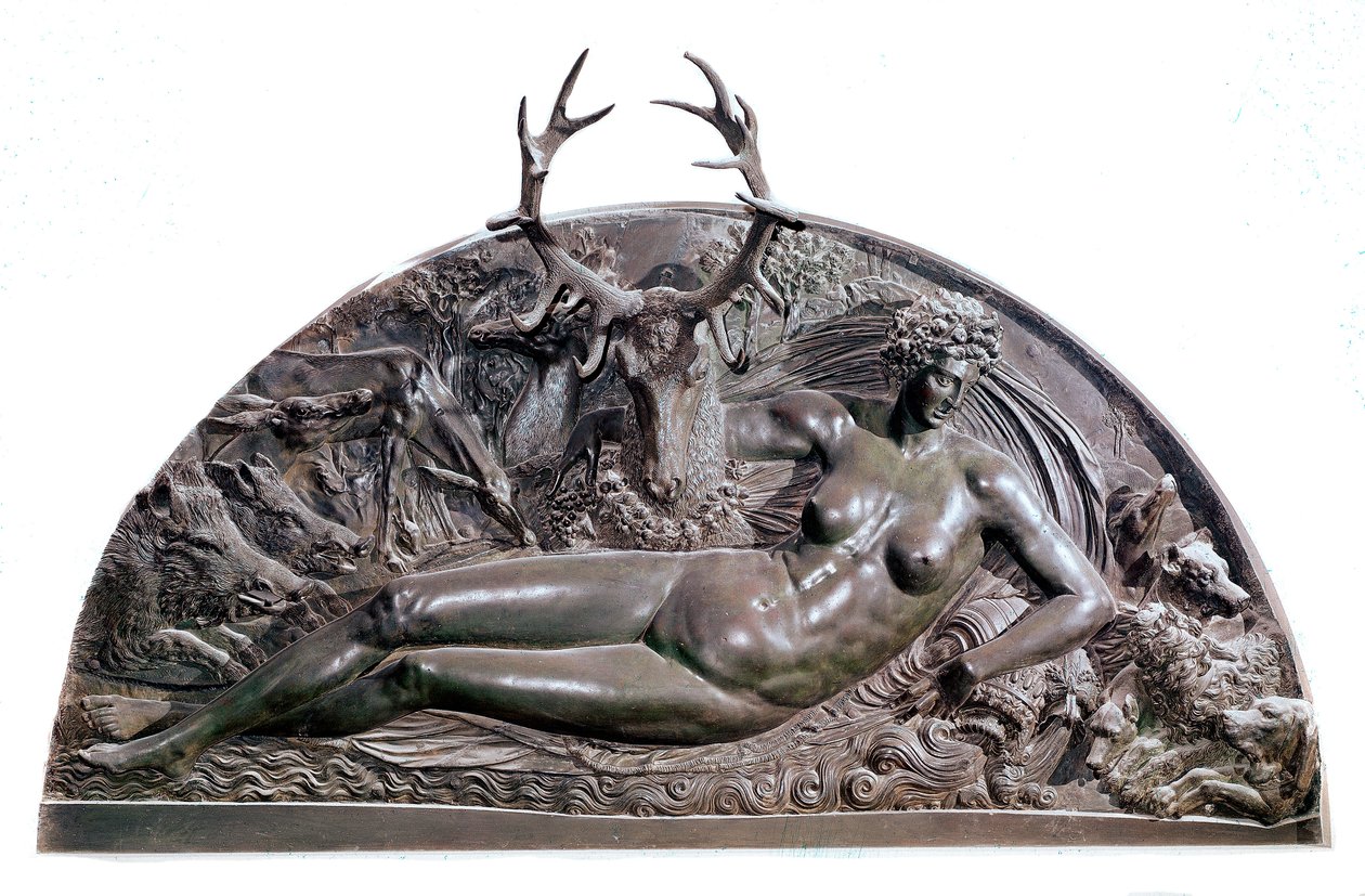 Fontainebleau perisi Bas bronz kabartması Benvenuto Cellini (1500-1571) tarafından Anet kalesinden. 1542 Loş. 409x205 cm Paris, Louvre Müzesi by Benvenuto Cellini