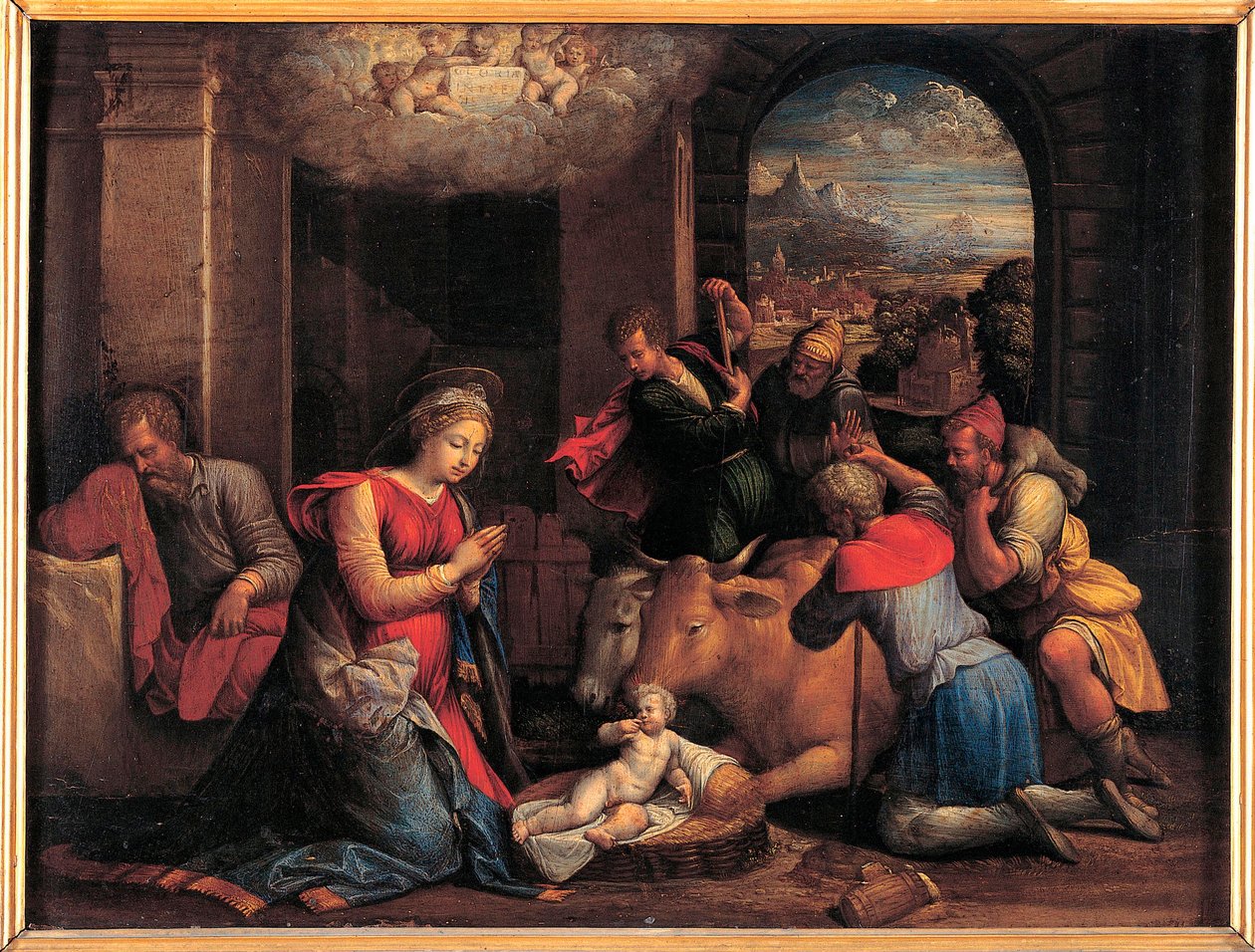 Çobanların Hayranlığı - Tablo Benvenuto Tisi da Garofalo (Il Garolafo) (1481-1559), ahşap üzerine yağlı boya, 41.5x55 cm by Benvenuto Tisi da Garofalo