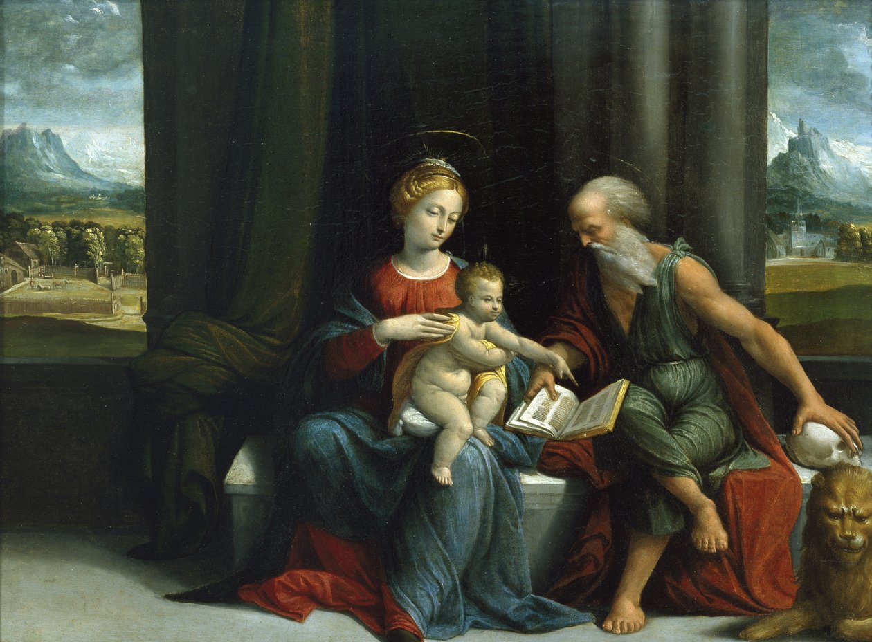 Madonna ve Çocuk ve St. Jerome, c.1530s (panelde yağlı boya) by Benvenuto Tisi da Garofalo