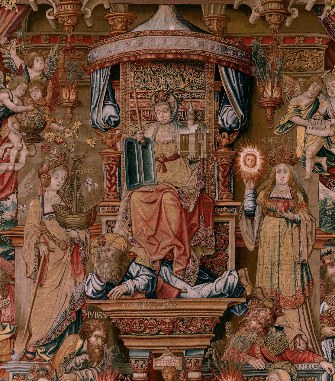 Flaman halısı. Seri Onur. İnanç (La Fe). Serinin ilk halısı. Bernard van Orley ve Jan Gossaert (Mabuse) çevresinden Model Karikatürcüler. Pieter van Aelst, Brüksel imalatı. Ca 1550. Kumaş Altın, gümüş, ipek ve yün. by Bernaert van (circle of) Orley